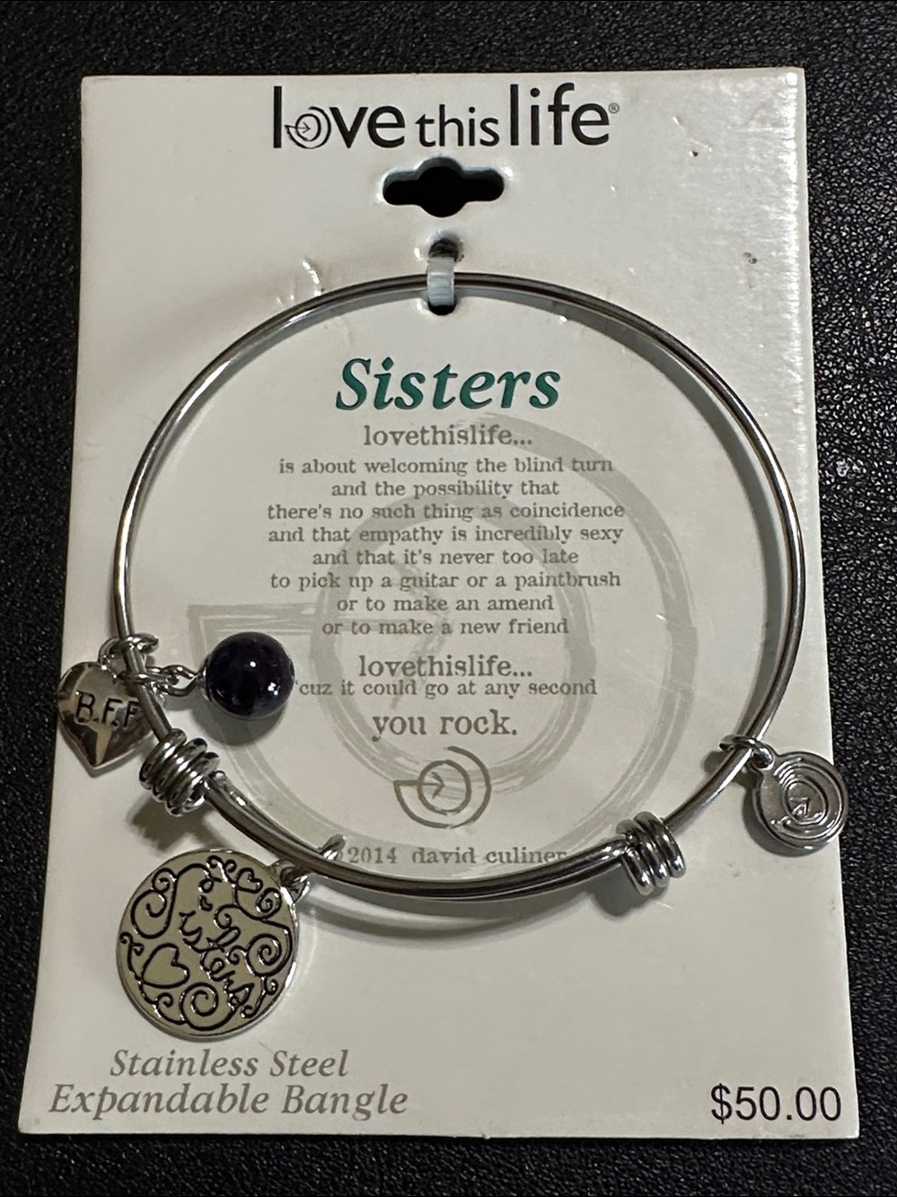 Love This Life 2014 Stainless Steel Expandable “Sisters” Bangle Bracelet